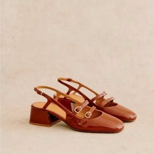 SEZANE PAULA BABIES SHOES SLINGBACK MARY JANE CAMEL VARNISH